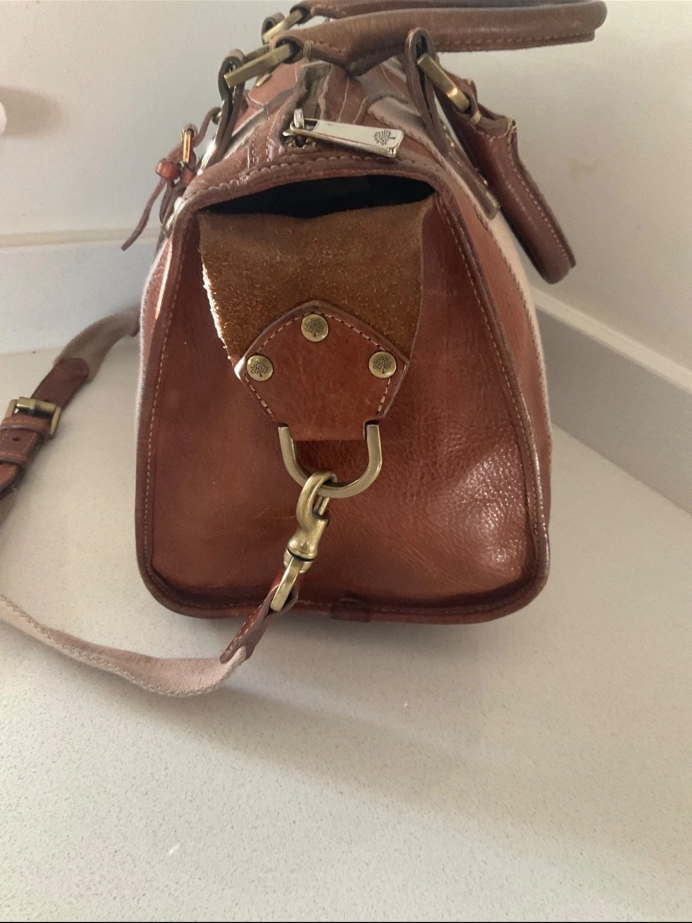 Mulberry Brown Leather and Beige Canvas Satchel - Picture 3 of 16